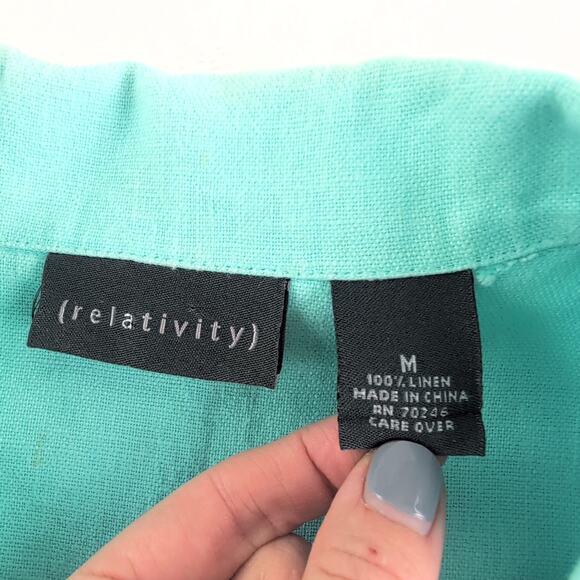 Relativity 100% Linen CoastalCowgirl Boho Button Up Jacket Aqua Women's Med - Picture 2 of 10